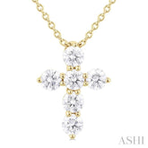 1/3 Ctw Round Cut Diamond Christian Cross 6-Stone Fashion Pendant With Chain in 14K Yellow Gold